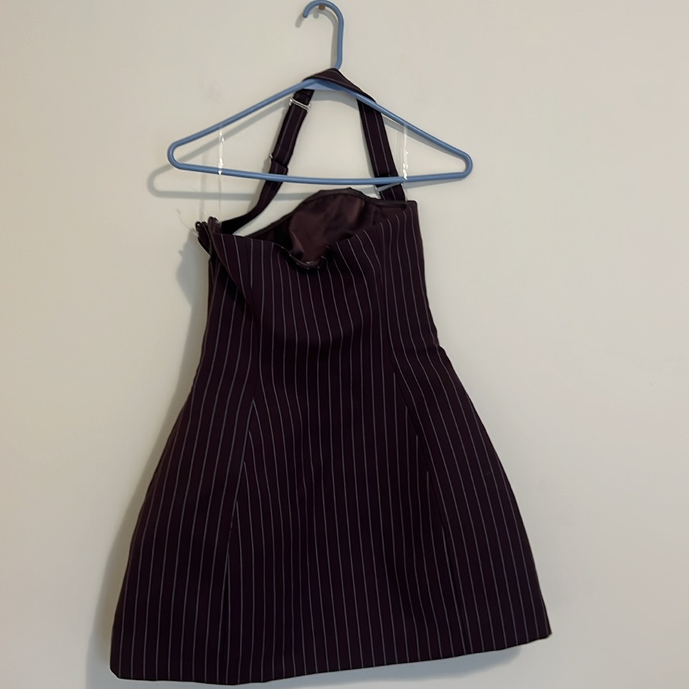 Oh Polly! brown Pinstripe A-Line Halter mini  Dress size 2 NWT - Picture 7 of 16